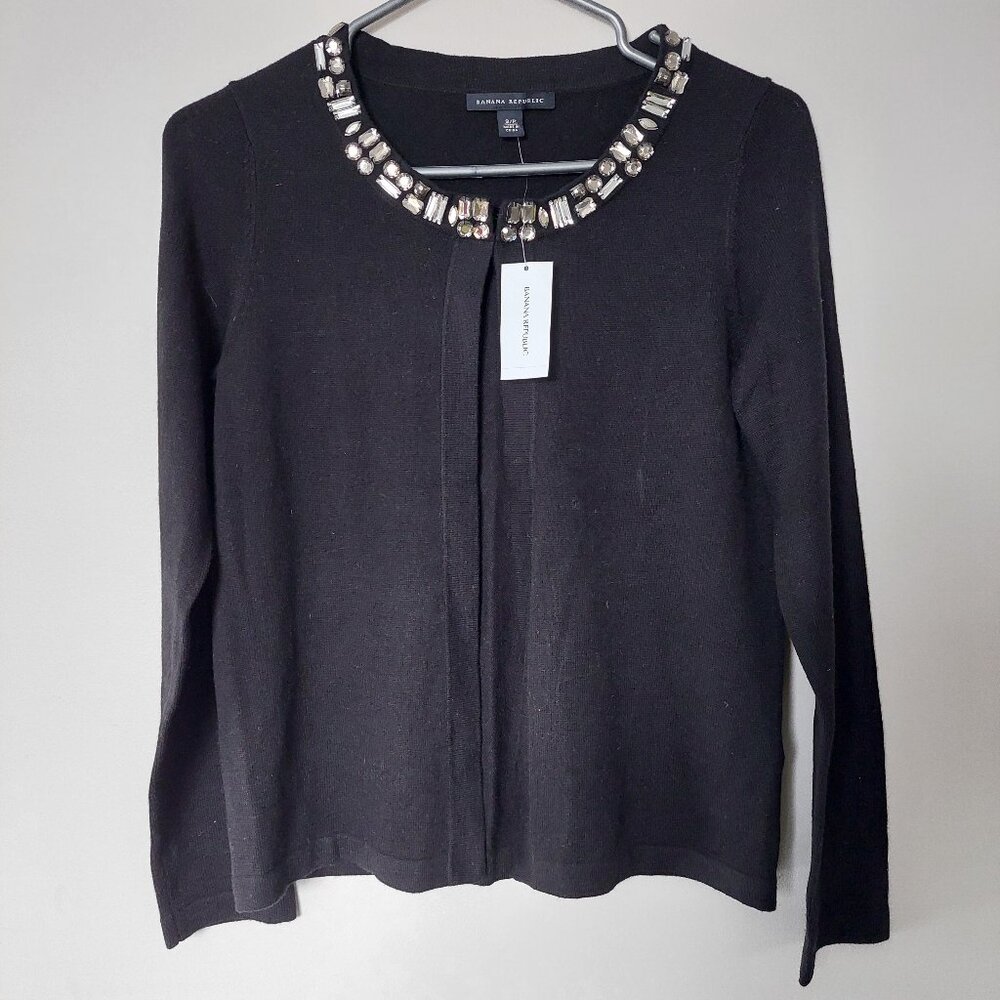 Banana Republic Women's S Black Cardigan gemstone embellishment NWT
